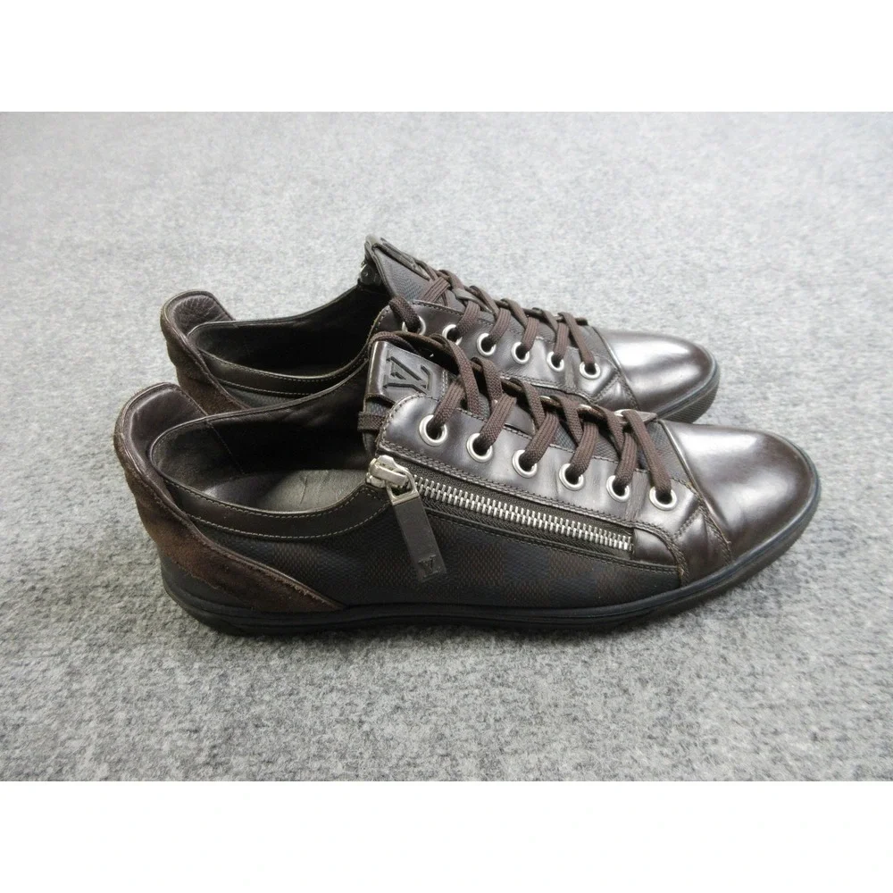 Louis Vuitton Shoes Mens Size 7.5 Damier Canvas Low Top Leather‎ Sneaker Zip